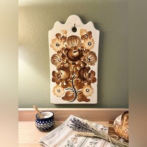 VTG Polish Folk Art Hand Painted Ceramic Wall Plaque Flower Board